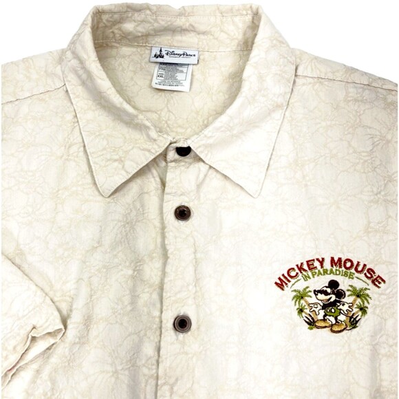 Disney Parks Hawaiian Shirt Mickey Mouse in Paradise Tan XXL Mens Beach Tiki - Picture 2 of 11